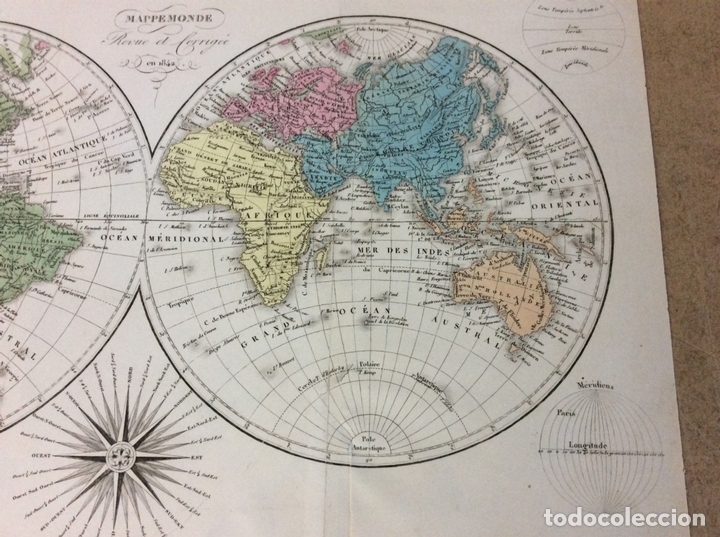 Arte: Mapa del Mundo, 1842. An&oacute;nimo - Foto 2