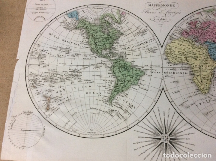 Arte: Mapa del Mundo, 1842. An&oacute;nimo - Foto 3