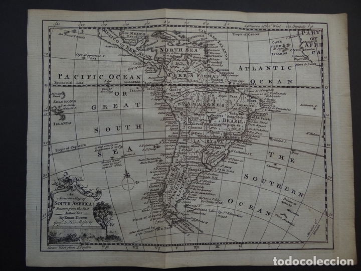 Arte: Mapa de Am&eacute;rica del sur, 1754. E. Bowen - Foto 1
