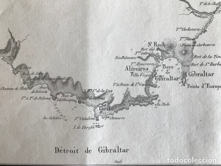 Arte: Mapa de litoral de Tarifa y Estepona e inmediaciones (España), hacia 1850. Motte - Foto 5 - 168812016