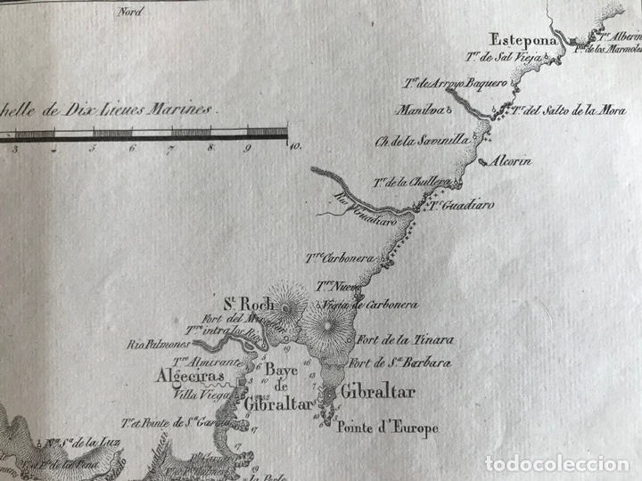 Arte: Mapa de litoral de Tarifa y Estepona e inmediaciones (España), hacia 1850. Motte - Foto 6 - 168812016