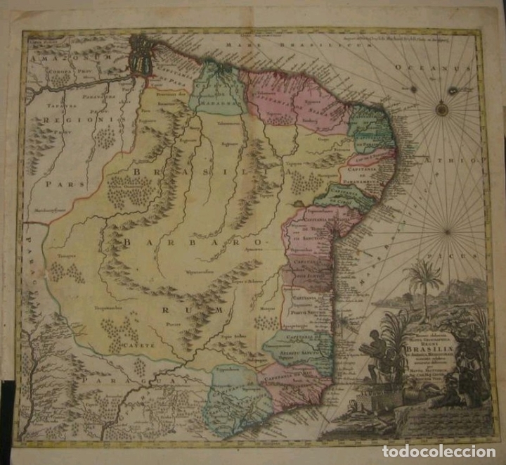 Arte: Gran mapa de Brasil, 1750. M. Seutter - Foto 1
