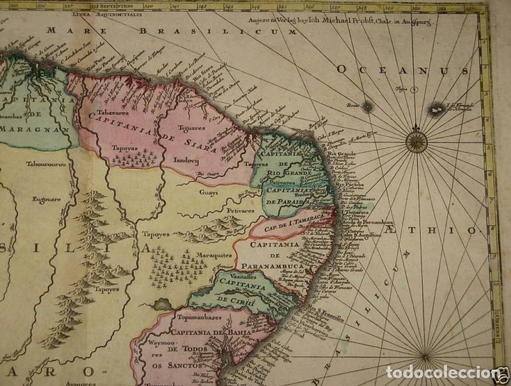 Arte: Gran mapa de Brasil, 1750. M. Seutter - Foto 4