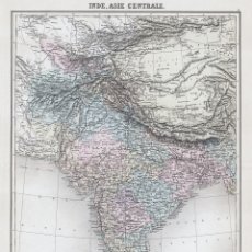 Arte: MAPA DE LA INDIA Y ASIA CENTRAL, DE 1894. LITOGRAFÍA COLOREADA DE LACOSTE Y L. SMITH. ATLAS MIGEON