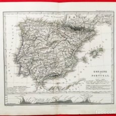 Arte: 1877 - GRABADO SOBRE COBRE ORIGINAL COLOREADO A MANO - JUSTUS PERTHES - ESPAÑA Y PORTUGAL. Lote 175311612