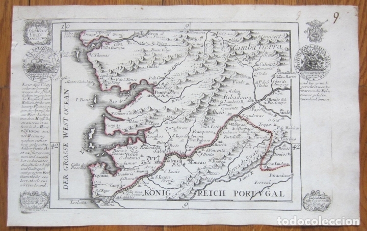 Arte: Mapa del sur de Pontevedra, batalla de Rande(Galicia, España), 1720. Bodenehr - Foto 2 - 176374823