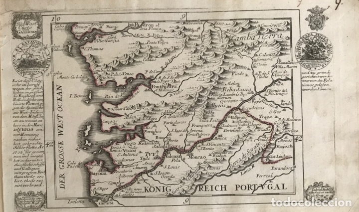 Arte: Mapa del sur de Pontevedra, batalla de Rande(Galicia, España), 1720. Bodenehr - Foto 3 - 176374823