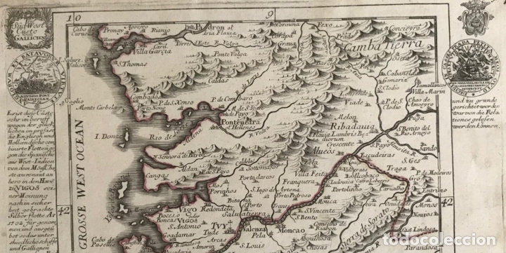 Arte: Mapa del sur de Pontevedra, batalla de Rande(Galicia, España), 1720. Bodenehr - Foto 4 - 176374823