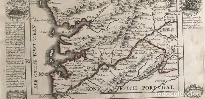 Arte: Mapa del sur de Pontevedra, batalla de Rande(Galicia, España), 1720. Bodenehr - Foto 5 - 176374823