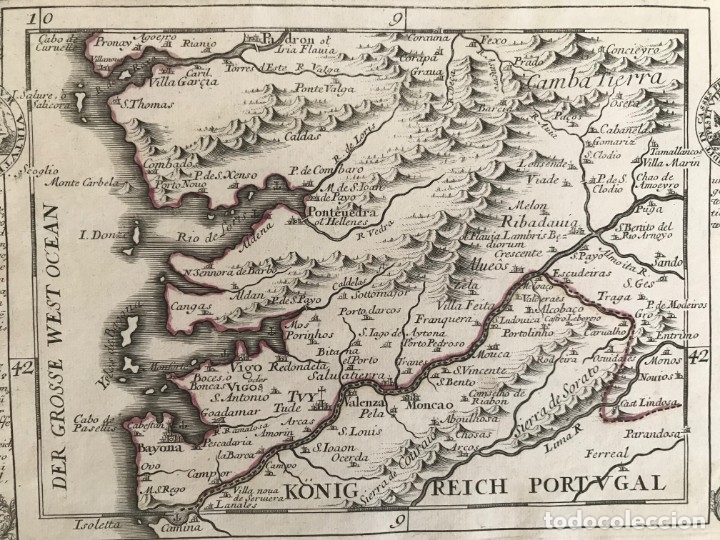 Arte: Mapa del sur de Pontevedra, batalla de Rande(Galicia, España), 1720. Bodenehr - Foto 10 - 176374823