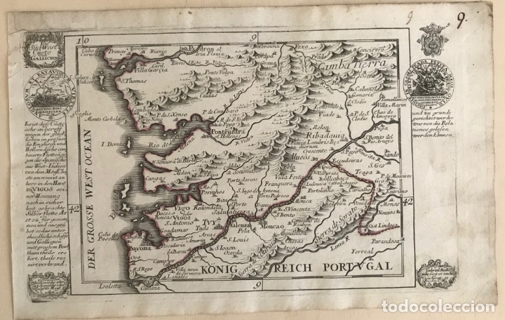Arte: Mapa del sur de Pontevedra, batalla de Rande(Galicia, España), 1720. Bodenehr - Foto 1 - 176374823