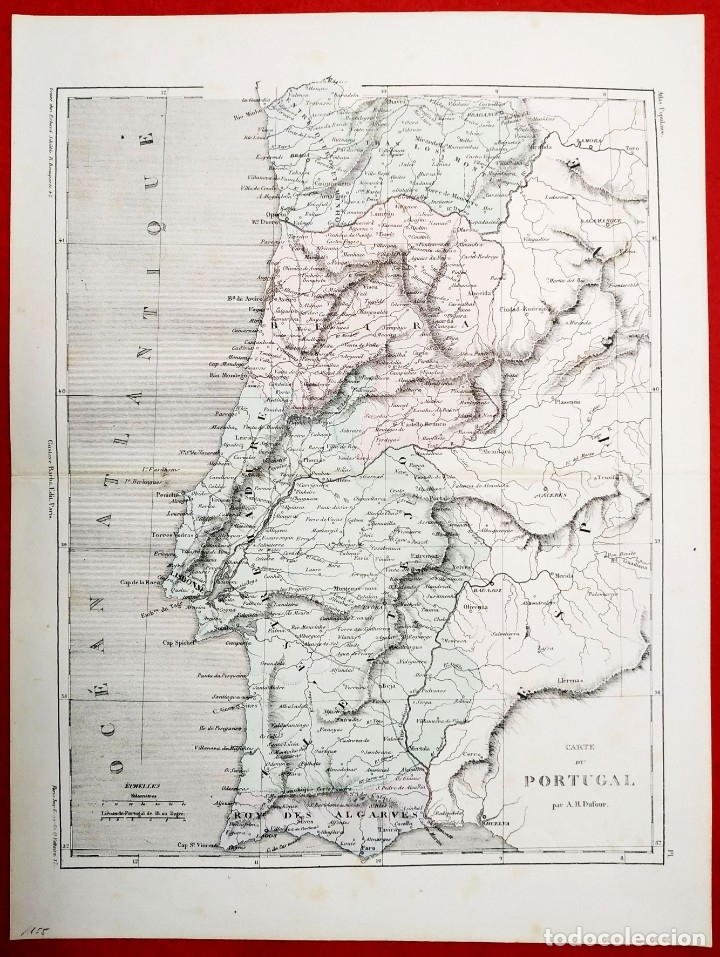 mapa de paris portugal 1855   original   mapa de portugal   gustave ba   Buy Antique 