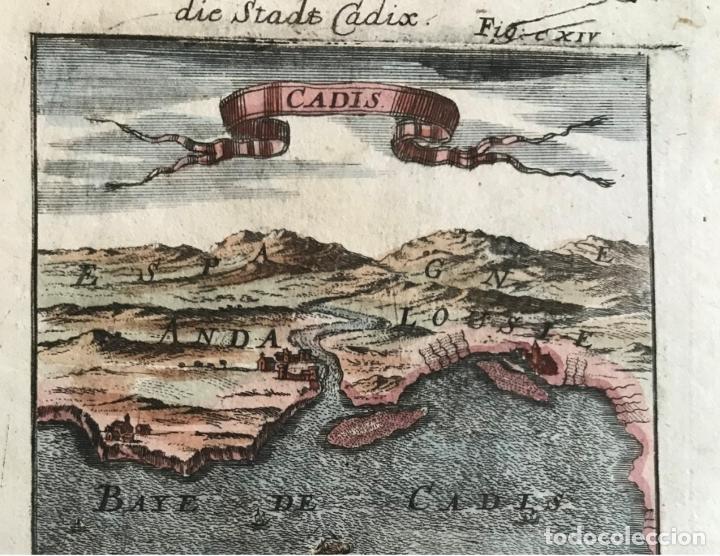 Arte: Mapa de la bahía y puerto de Cádiz (España), 1686. A. Mallet - Foto 2 - 187310987