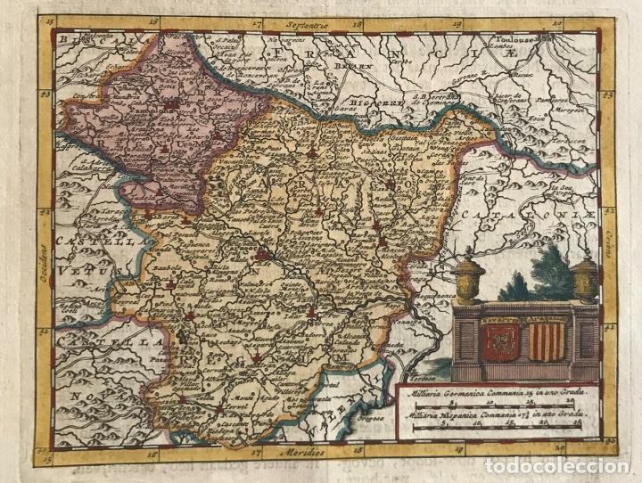 Arte: Mapa de Arag&oacute;n y Navarra (Espa&ntilde;a), 1707. P. van der Aa - Foto 1