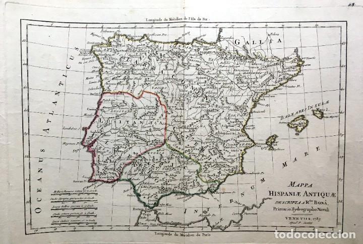 Arte: MAPPA HISPANAE ANTIQUAE - 1789 - por BONA - MAPA ESPAÑA ANTIGUA - COLOREADO - Foto 1 - 189694530