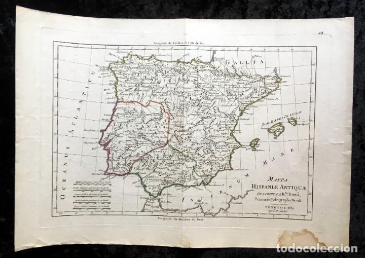 Arte: MAPPA HISPANAE ANTIQUAE - 1789 - por BONA - MAPA ESPAÑA ANTIGUA - COLOREADO - Foto 2 - 189694530