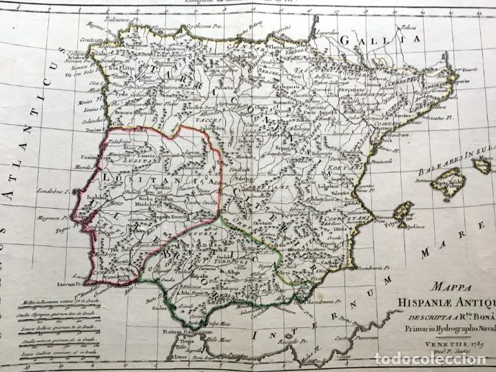 Arte: MAPPA HISPANAE ANTIQUAE - 1789 - por BONA - MAPA ESPAÑA ANTIGUA - COLOREADO - Foto 3 - 189694530