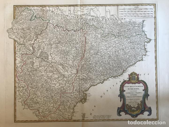 Arte: Gran mapa de Cataluña, Aragón y Navarra (España), 1752. Robert de Vaugondy/Delamarche - Foto 1 - 190762502