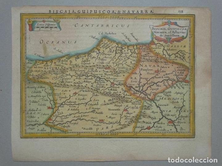 Arte: Mapa de Asturias, Cantabria, Vizcaya, Guipúzcoa, Navarra,...(España), 1628. Janssonius/Hondius - Foto 2 - 208936776