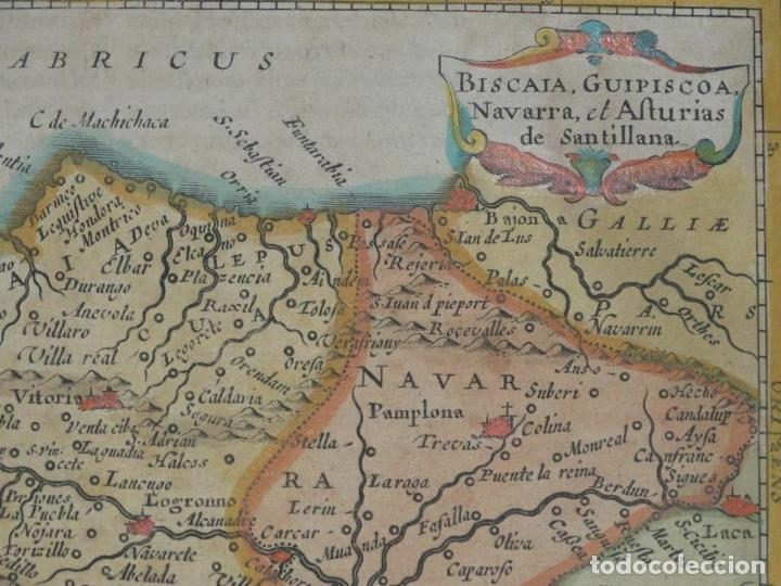 Arte: Mapa de Asturias, Cantabria, Vizcaya, Guipúzcoa, Navarra,...(España), 1628. Janssonius/Hondius - Foto 3 - 208936776