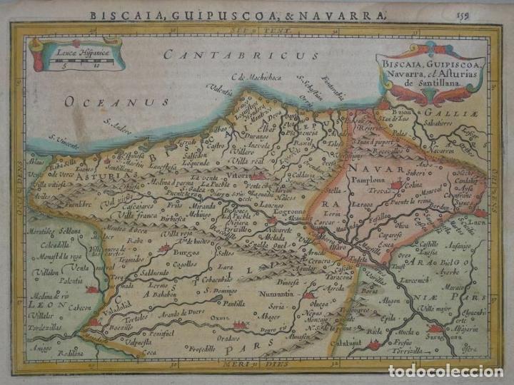 MAPA DE ASTURIAS, CANTABRIA, VIZCAYA, GUIPÚZCOA, NAVARRA,...(ESPAÑA), 1628. JANSSONIUS/HONDIUS (Arte - Cartografía Antigua (hasta S. XIX))