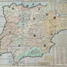 Arte: GRAN MAPA HISTÓRICO DE ESPAÑA Y PORTUGAL, CON ESCUDOS, 1727. Z. CHÂTELAIN