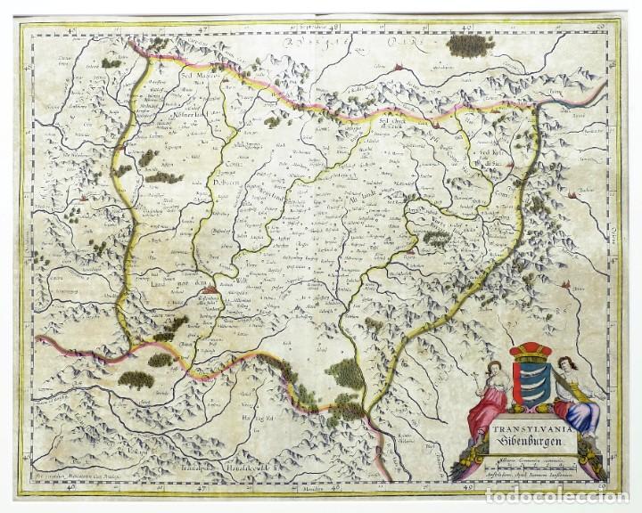 Arte: 1641 - Mapa Original de Janssonius - Transilvania (Rumanía) - Coloreado a mano - Muy decorativo - Foto 2 - 220977851
