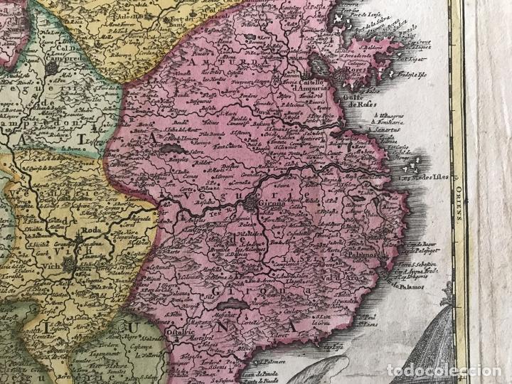 Arte: Gran mapa a color de Cataluña (España), 1720. Johann Baptist Homann - Foto 6 - 222630946