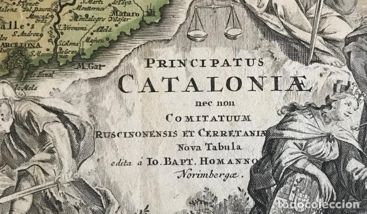 Arte: Gran mapa a color de Cataluña (España), 1720. Johann Baptist Homann - Foto 8 - 222630946