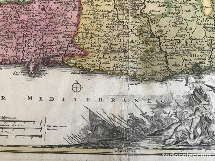 Arte: Gran mapa a color de Cataluña (España), 1720. Johann Baptist Homann - Foto 9 - 222630946