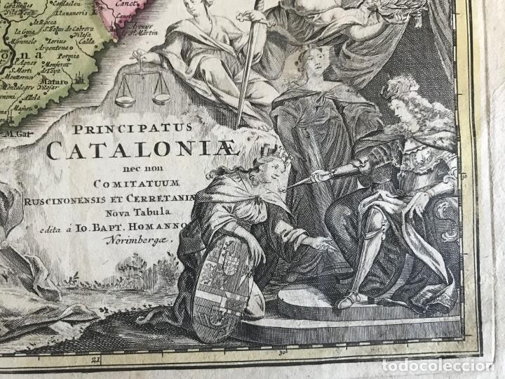Arte: Gran mapa a color de Cataluña (España), 1720. Johann Baptist Homann - Foto 19 - 222630946