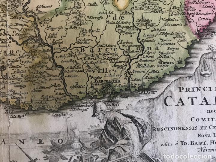 Arte: Gran mapa a color de Cataluña (España), 1720. Johann Baptist Homann - Foto 20 - 222630946