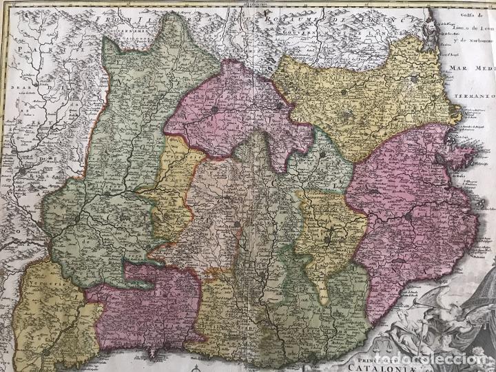 Arte: Gran mapa a color de Cataluña (España), 1720. Johann Baptist Homann - Foto 21 - 222630946