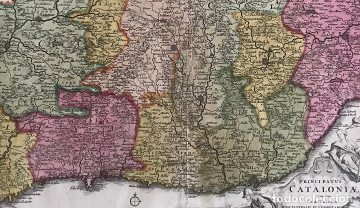 Arte: Gran mapa a color de Cataluña (España), 1720. Johann Baptist Homann - Foto 22 - 222630946