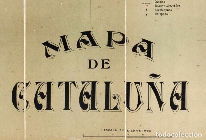 Arte: 1910 - Mapa de Cataluña / Catalunya entelado estilo escolar con varillas - Foto 2 - 223585021