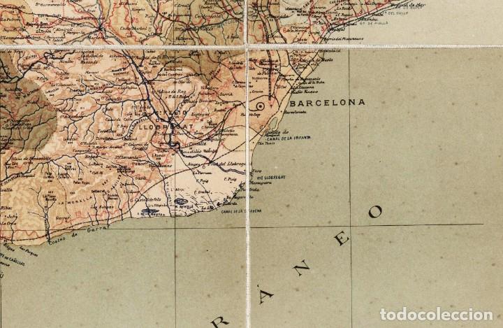Arte: 1910 - Mapa de Cataluña / Catalunya entelado estilo escolar con varillas - Foto 3 - 223585021