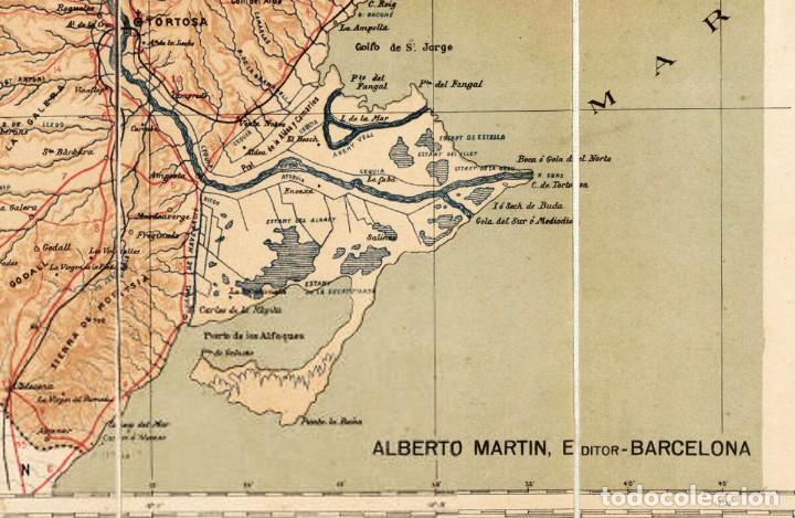 Arte: 1910 - Mapa de Cataluña / Catalunya entelado estilo escolar con varillas - Foto 4 - 223585021