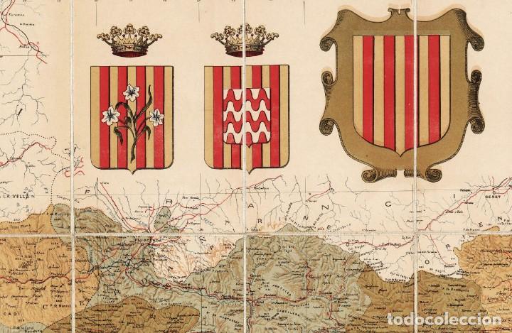 Arte: 1910 - Mapa de Cataluña / Catalunya entelado estilo escolar con varillas - Foto 5 - 223585021