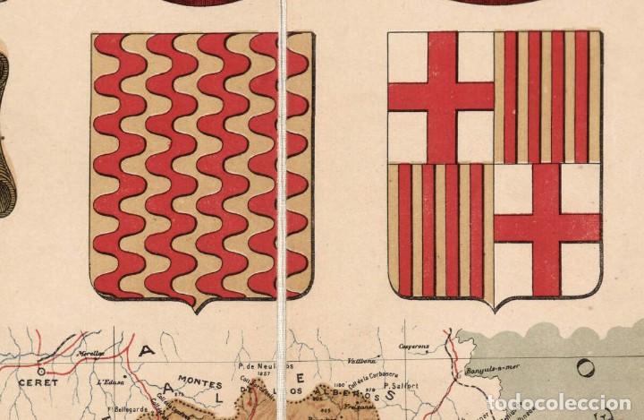 Arte: 1910 - Mapa de Cataluña / Catalunya entelado estilo escolar con varillas - Foto 6 - 223585021