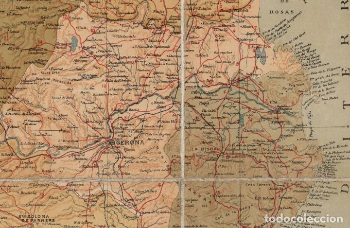 Arte: 1910 - Mapa de Cataluña / Catalunya entelado estilo escolar con varillas - Foto 7 - 223585021