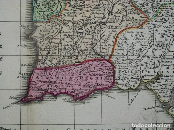 Arte: Gran mapa a color de Portugal y Brasil, 1739. Matthaus Seutter - Foto 3 - 223739163