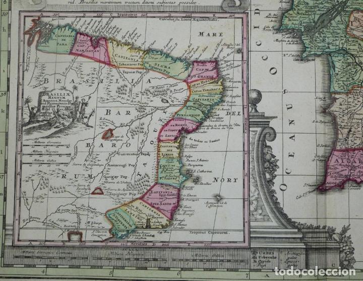 Arte: Gran mapa a color de Portugal y Brasil, 1739. Matthaus Seutter - Foto 13 - 223739163
