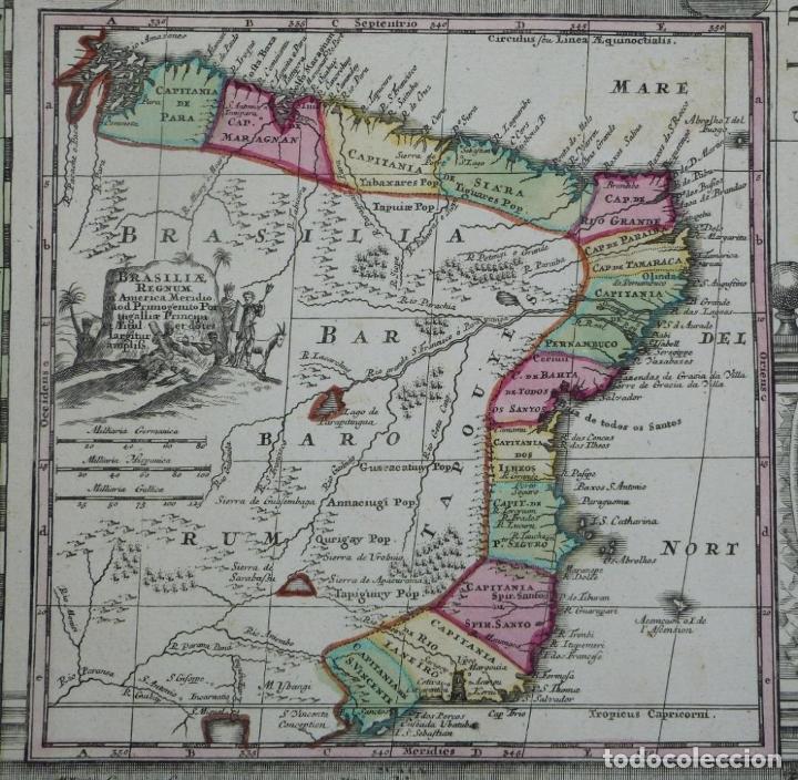 Arte: Gran mapa a color de Portugal y Brasil, 1739. Matthaus Seutter - Foto 14 - 223739163