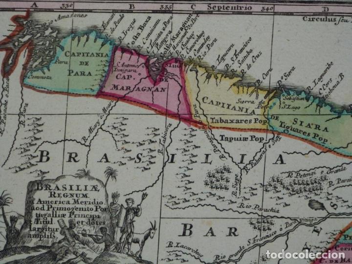 Arte: Gran mapa a color de Portugal y Brasil, 1739. Matthaus Seutter - Foto 16 - 223739163