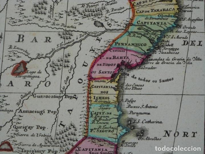 Arte: Gran mapa a color de Portugal y Brasil, 1739. Matthaus Seutter - Foto 18 - 223739163