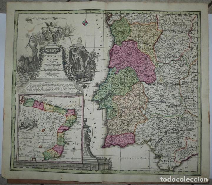 GRAN MAPA A COLOR DE PORTUGAL Y BRASIL, 1739. MATTHAUS SEUTTER (Arte - Cartografía Antigua (hasta S. XIX))