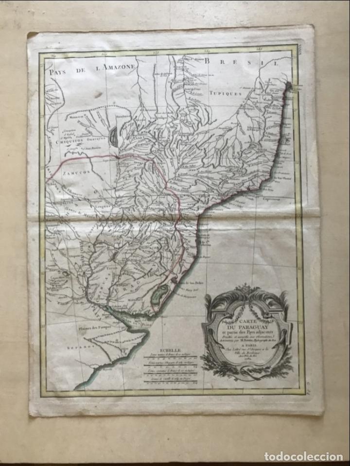Arte: Gran mapa de sur de Brasil, Paraguay y Uruguay (América del sur), 1782. Bonne/Lattre - Foto 2 - 224380825