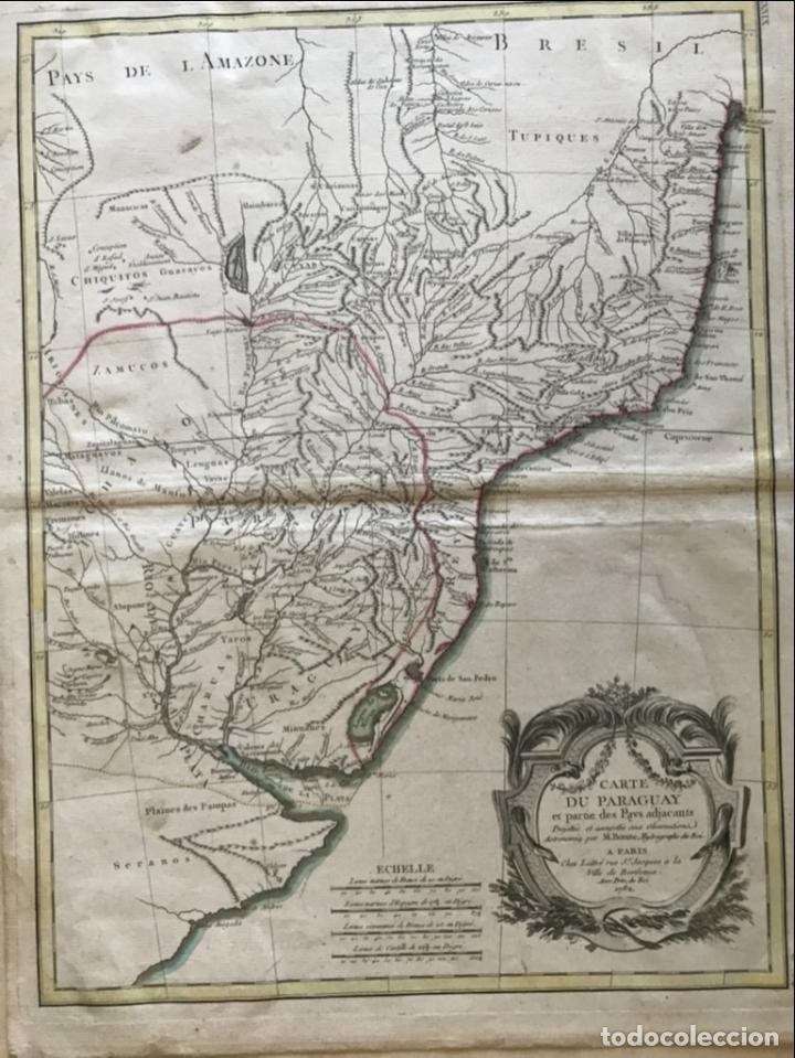 Arte: Gran mapa de sur de Brasil, Paraguay y Uruguay (América del sur), 1782. Bonne/Lattre - Foto 1 - 224380825