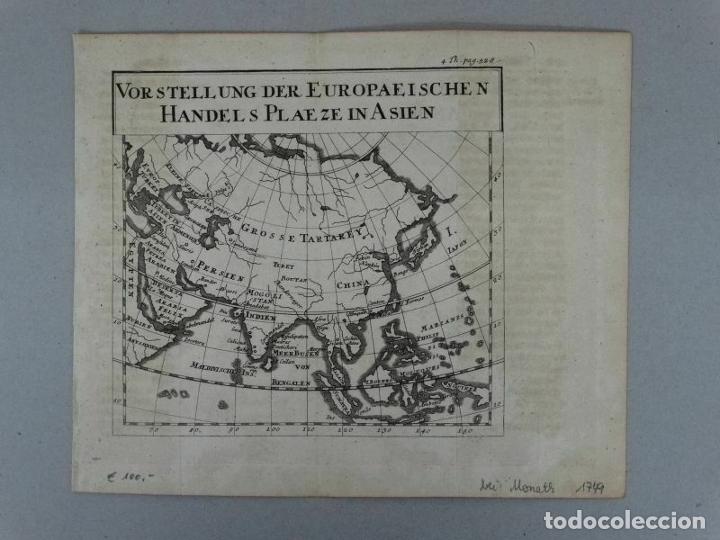 Arte: Mapa de los puntos comerciales europeos en Asia, hacia 1749. Monart - Foto 3 - 246875230