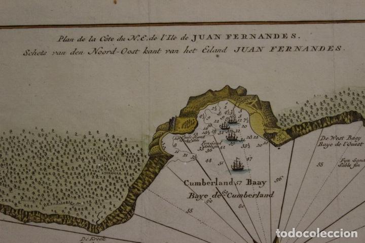 Arte: Plano a color de la costa oriental de la Isla de Juan Fernández (Chile), 1750, Anson - Foto 2 - 304646668